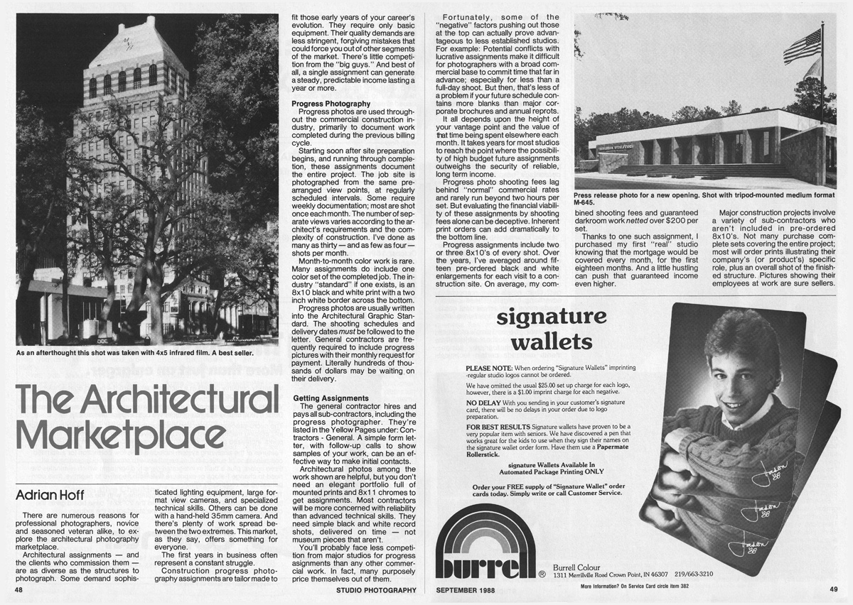 Studio Photography Magazine, September	1988: The Architectural Marketplace (pages1-2)