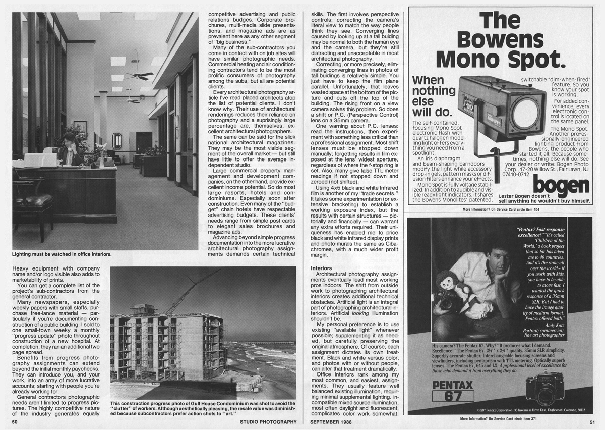 Studio Photography Magazine, September	1988: The Architectural Marketplace (pages 3-4)
