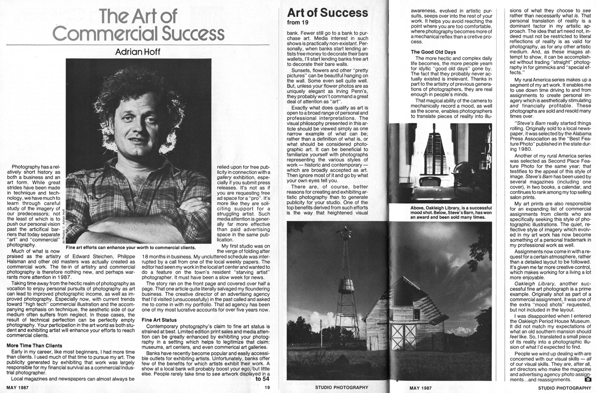 Studio Photography Magazine, December	1987: The Art of Commercial Success.