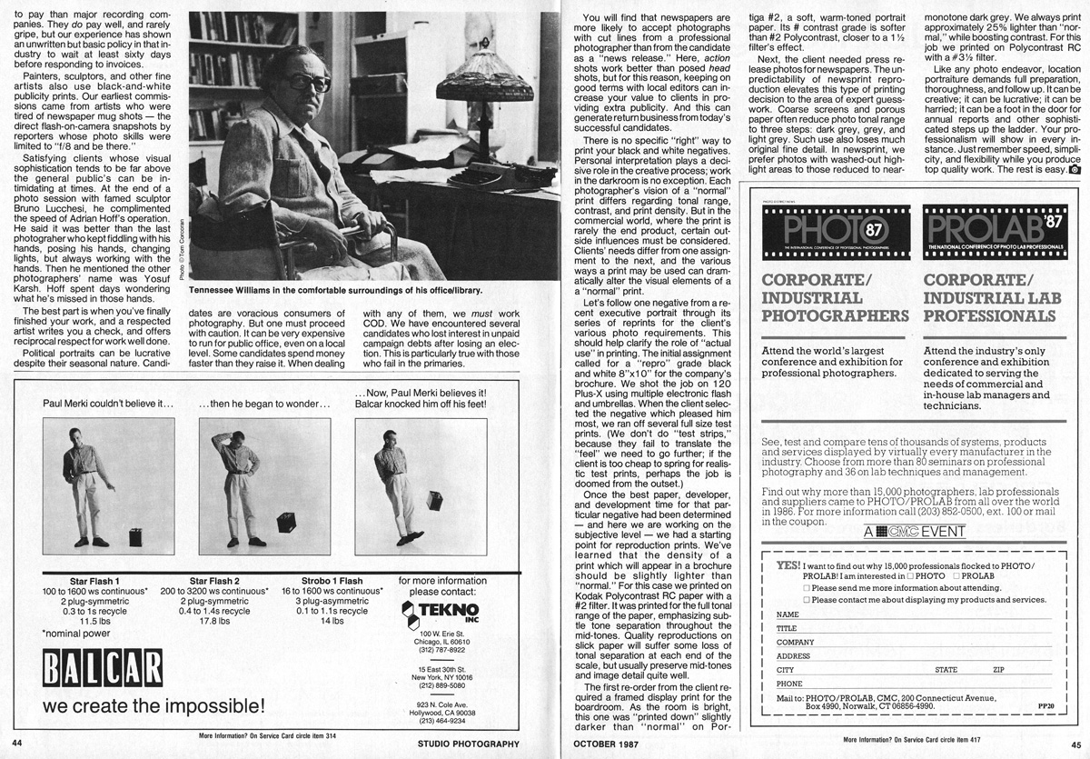 Studio Photography Magazine, October	1987: Location Portraiture (pages 4-5)