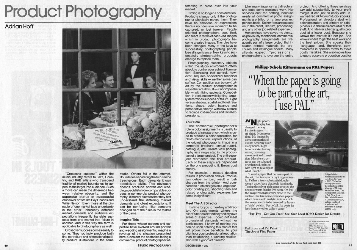  Studio Photography Magazine, December	1987: Product Photography (pages 1-2)
